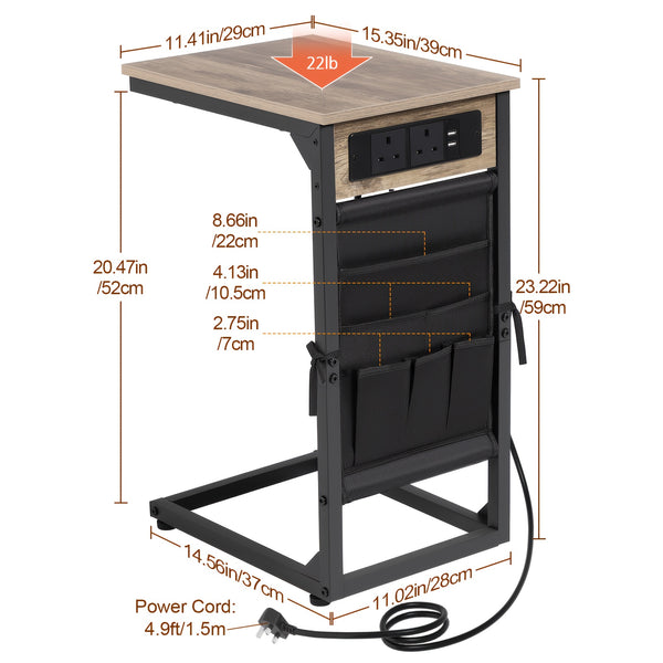 AMHANCIBLE 1pc/2pcs C-Shape Side Table Featuring a Charging Station, Bedside Table with a Storage Pouch, And a Coffee Table with a Metal Frame Suitable for Living Rooms, Bedrooms, And Offices