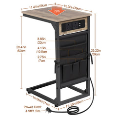 AMHANCIBLE 1pc/2pcs C-Shape Side Table Featuring a Charging Station, Bedside Table with a Storage Pouch, And a Coffee Table with a Metal Frame Suitable for Living Rooms, Bedrooms, And Offices