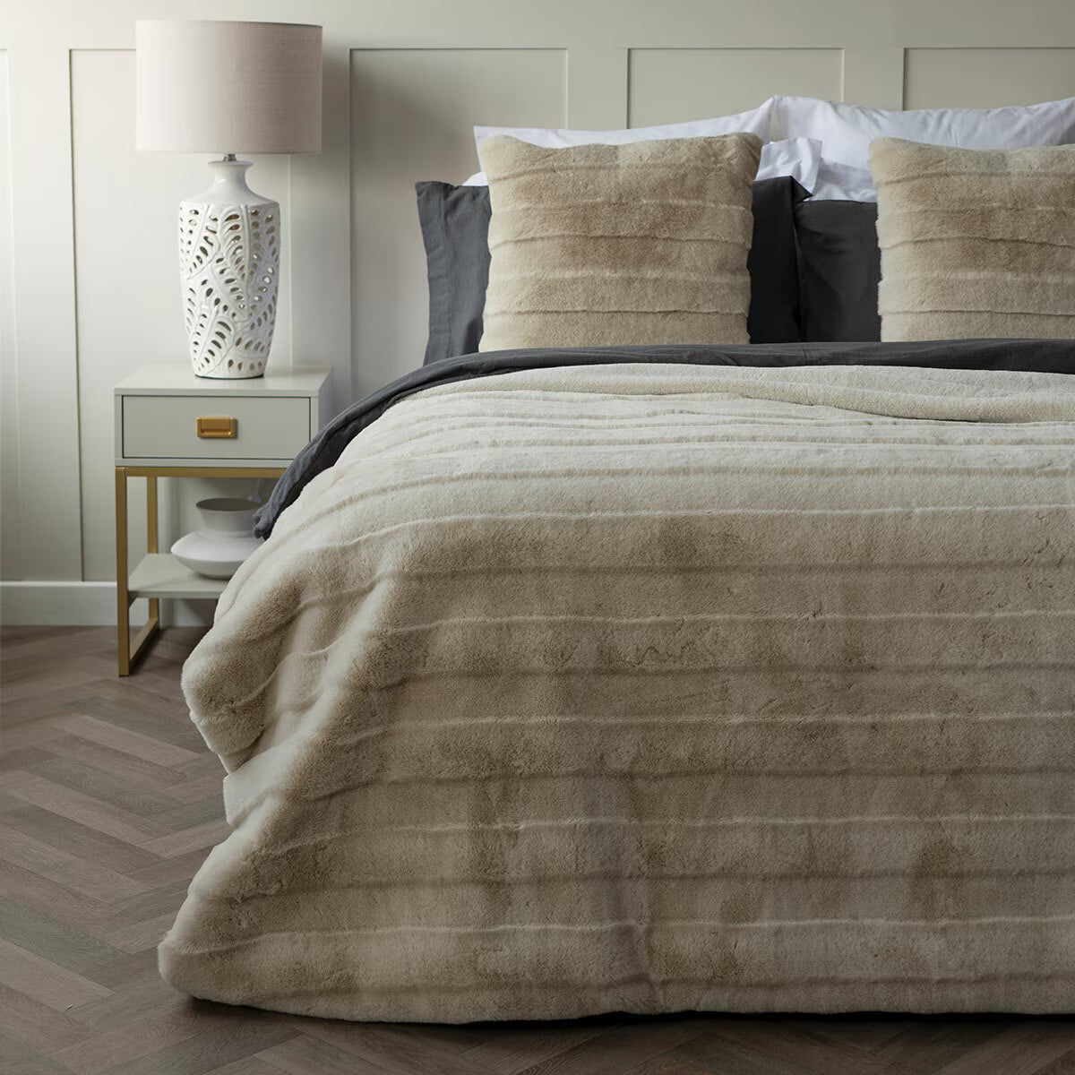 Belledorm Alaska Faux Fur Cushion in Taupe, 50 X 50 Cm