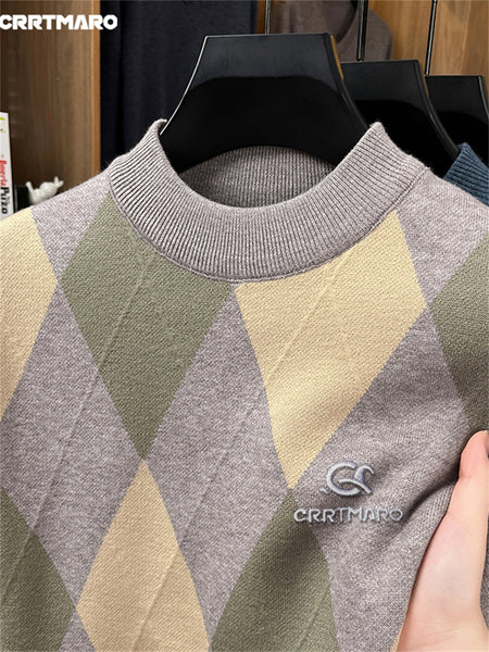 Carterma CRRTMARO Embroidered Sweater Men'S Warm Autumn And Winter Fleece Thickened Semi-High Collar Base Shirt Casual Men'S Clothing Shengyida