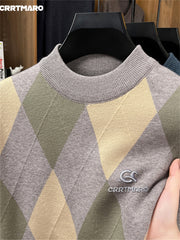 Carterma CRRTMARO Embroidered Sweater Men'S Warm Autumn And Winter Fleece Thickened Semi-High Collar Base Shirt Casual Men'S Clothing Shengyida