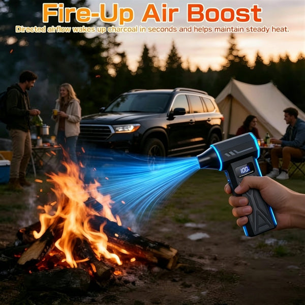 Turbine fan with 140000 revolutions per minute powerful blowing -4-speed speed regulation, multi head nozzle, LED light, suitable for car snow removal, computer dust removal, grill cleaning, outdoor camping, and home ventilation maintenance, wireless port