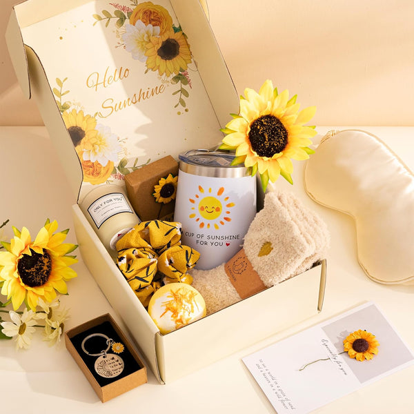 Sunflower Gifts for Women, Birthday Hampers Pamper Gifts for Her, Get Well Soon Gift Baskets Self Care Package Relaxation Bath Set Christmas Gifts for Your Mum, Wife, Best Friends, Sister, Daughter