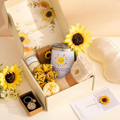 Sunflower Gifts for Women, Birthday Hampers Pamper Gifts for Her, Get Well Soon Gift Baskets Self Care Package Relaxation Bath Set Christmas Gifts for Your Mum, Wife, Best Friends, Sister, Daughter
