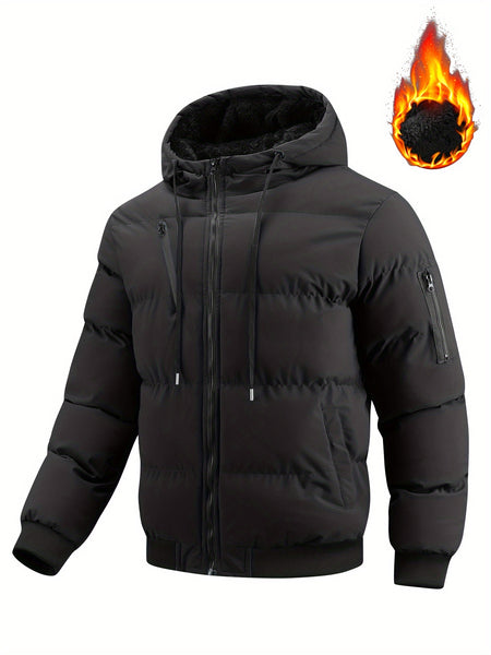 Winter Plush Jacket Thick Warm Jacket Hooded Jacket Casual Outdoor Jacket Solid Color Zipper with Plush Thickening