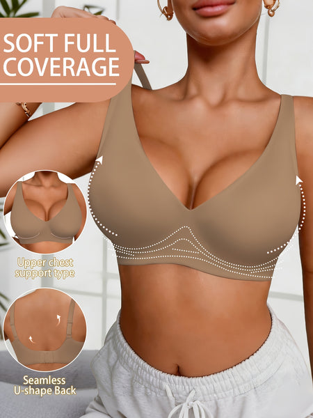 Full-Coverage Push-Up Bra - High Wire-Free Lift, Non-Detachable Padding, Soft T-Shirt Compatible Strap, Casual And Formal Elegant Lingerie, Hand Washable (No Underwire, One-Piece Design)