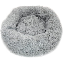 40/50/60/70cm Round Plush Donut Dog/Cat Bed Cuddler Pet Cushion Self-Warming Bed Washable Dog Bed with Non-Slip and Waterproof Bottom Calming Dog Bed