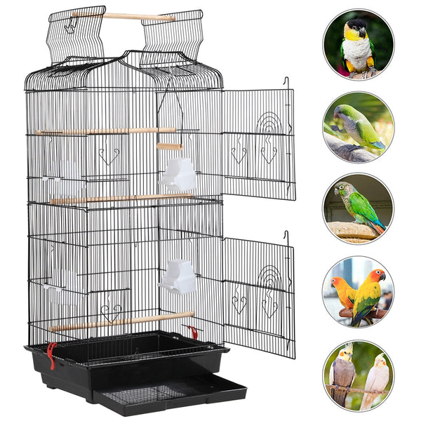 Costoffs Bird Cage Open Top Metal Birdcage with Tray, Feeders, Double-Door, 104.5cm Height