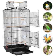 Costoffs Bird Cage Open Top Metal Birdcage with Tray, Feeders, Double-Door, 104.5cm Height
