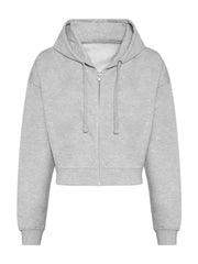 AWDis Ladies Cropped Zoodie Soft Comfortable Cotton Faced Fabric Brushed Back Fleece Drop Shoulder Design Relaxed Fit Long Sleeve Zip Up Hoodie Hooded Top Casual Everyday Wear Layering Street Style Lounging Travel Outfits Versatile Cropped Hoodie for Wome