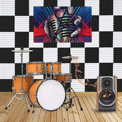 12pcs High-Density Studio Soundproofing Panels Speaker Isolation Pads Foam Mats Recording Soundproofing Materials. Suitable for Home Theater/Studio/Office, Black/White, Dimensions 30 X 30 X 2.5cm