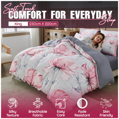 Floral Printed Duvet Cover Set with Matching Pillowcases | Soft Microfiber Quilt Cover for Single, Double and King Beds | Lightweight and Breathable All-Season Bedding Set | Easy Care Fabric with Pink Flower Design for Modern Bedroom Décor | Local Warehou