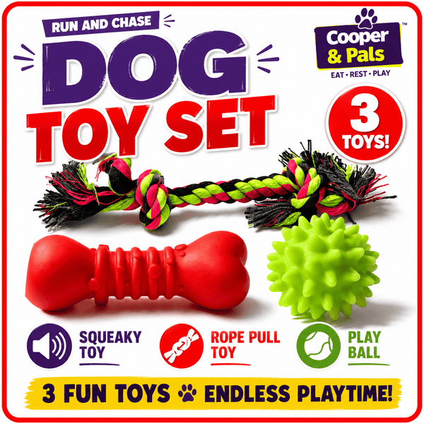 Mix It Play Pack 3pk Dog Toy Set | Includes Rope Pull Toy, Squeaky Bone & Play Ball | Durable, Lightweight Toys for Small & Medium Dogs | Great for Chewing, Tugging & Fetching