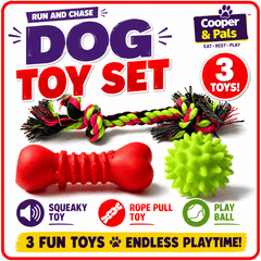 Mix It Play Pack 3pk Dog Toy Set | Includes Rope Pull Toy, Squeaky Bone & Play Ball | Durable, Lightweight Toys for Small & Medium Dogs | Great for Chewing, Tugging & Fetching