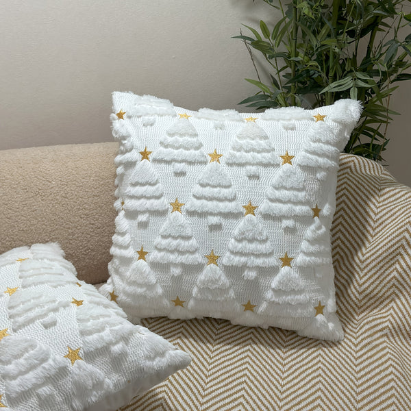 1/2pcs 3D White Christmas Tree Throw Pillow Cover - Quilted Plush Nordic Minimalist Luxury Decorative Cushion Cover with Zipper Closure, Soft Plush Fabric & 3D Tree Design for Sofa, Bed, Living Room - Machine Washable Winter Home Decor