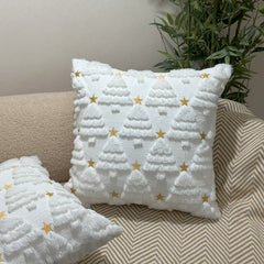1/2pcs 3D White Christmas Tree Throw Pillow Cover - Quilted Plush Nordic Minimalist Luxury Decorative Cushion Cover with Zipper Closure, Soft Plush Fabric & 3D Tree Design for Sofa, Bed, Living Room - Machine Washable Winter Home Decor