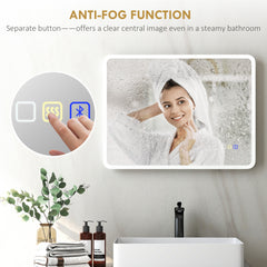 Backlit Illuminated Bathroom Mirror with LED Lights and Bluetooth, Wall Mounted Vanity Mirror with 3 Colours Dimmable, Anti-Fog, Memory Function, Touch Switch, IP44