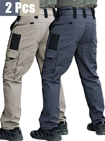 2pcs Men's Tactical Cargo Pants, Durable Multi-Pocket Work Pants for Outdoor Construction Work, Hiking And Trekking, Casual Tactical Pants | Adjustable Waist Pants | Hiking Gear (No Belt)