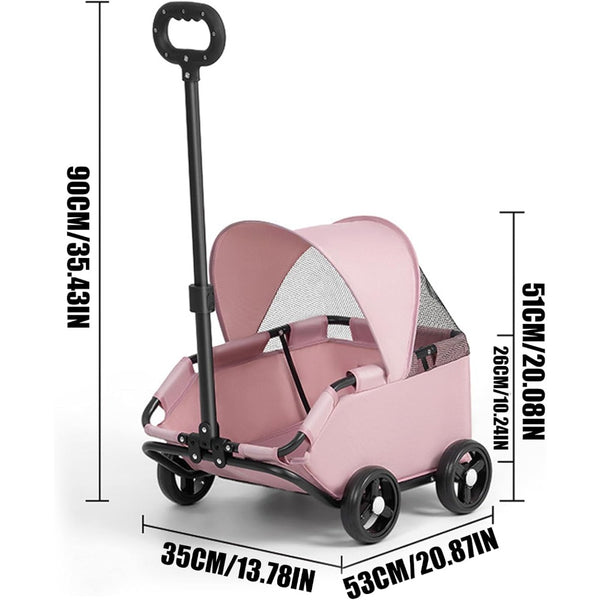 Small Dog Cat Stroller Folding Travel - Small Puppy Pet Stroller with Safety Rope, 4 Wheel Dog Carriage with Adjustable Canopy, Lightweight Outdoor Puppy Kitten Carrier for Park Beach Shopping Mall