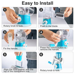 Rotary Vegetable Shredder 3 in 1 Rotary Cheese Grater Round Vegetable Mandoline Blades Handheld Fruit Vegetable Slicer Shredder for Fruit Nut and Vegetable Grate Green