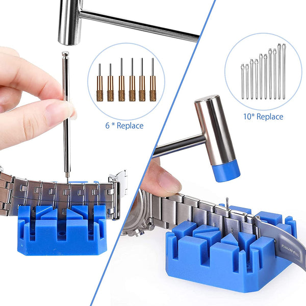 JOREST Watch Link Removal Tool Kit, Watch Band Pin Remover for Watch Repair, Watch Bracelet Adjustment, Watch Strap Replacement and Resizing, with 10 Spring Bars, 10 Pins, User Manual