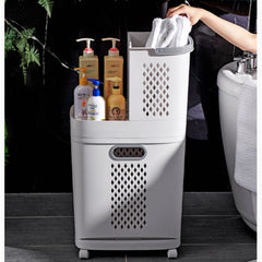 1 piece, white, bathroom and toiletries storage basket, upper layer can be used separately, non perforated household multifunctional plastic dirty clothes basket, multi-layer snack, beverage, toy storage basket, household small item storage basket, freely