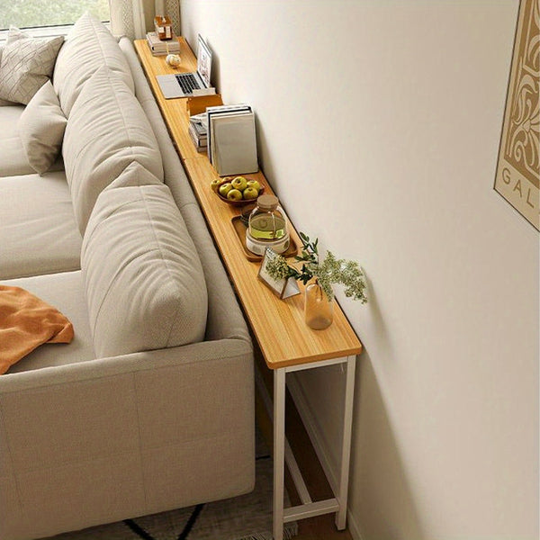 Minimalist Wooden Console Table - Slim Wall-Mounted Single/Double Tier Entryway Shelf with Carbon Steel Frame, Space-Saving Narrow Hallway Table, Bedroom/Living Room Table (80x20cm, MDF Wood + Black/White Metal)