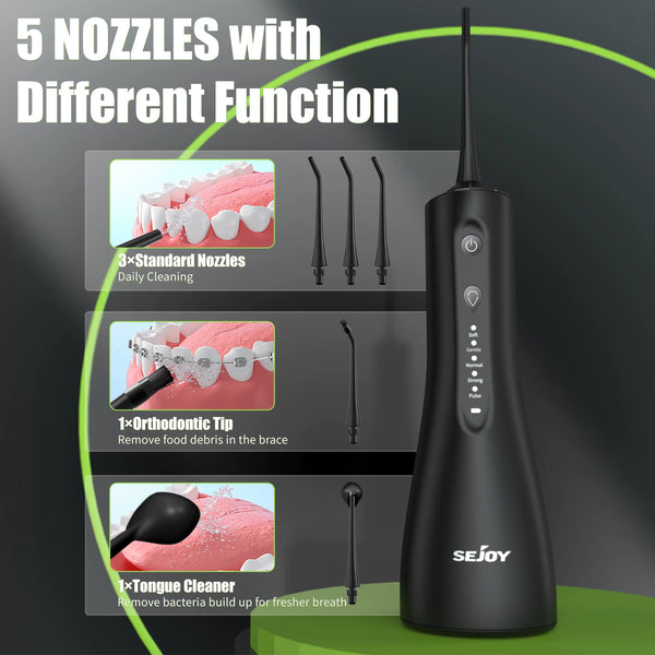 SEJOY Dental Oral Irrigator USB Rechargeable Teeth Cleaner Portable Dental Water Flosser 5 Modes IPX7 Mouth Washing Machine