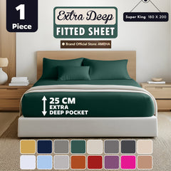 1pc 25cm Extra Deep Fitted Sheet – Solid Color Hotel-Quality Bedsheet, Ultra-Soft & Brushed Microfiber Bedding Sheet, Machine Washable, Single, Double, King, & Super King Sizes Available