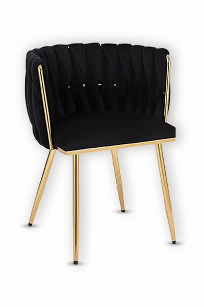 Set of 2 x Luxury Velvet/Metal Upholstered Seat Woven Dining Kitchen Home Restaurant Bar Pub Stool Chair (Cream/Gold)