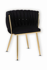Set of 2 x Luxury Velvet/Metal Upholstered Seat Woven Dining Kitchen Home Restaurant Bar Pub Stool Chair (Cream/Gold)