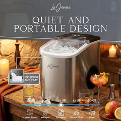Stainless Steel/Black Ice Maker Machine - Fast Ice, Dual Size Self Cleaning Portable Ice Maker
