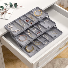Dining Set Drawer Organizer Box, Collapsible Drawer Organizer 3 Tiers 3 Tray Folding Portable Expandable Desk Organizer Trays for Office Supplies Kitchen Gadgets Utensils Jewelry Makeup