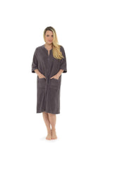 KAV Super Soft 100% Cotton Robe Womens Dresses - Towelling Shower Wrap Gown - Ladies Adjustable Towel Bathrobe for Housecoat, Nightwear, Lounge, Spa Bath with Zipper and Pocket