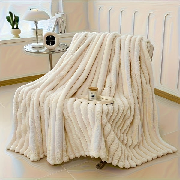 1pc Thickened Blanket Soft And Comfortable Faux Rabbit Hair Reversible Blanket Thermal Fleece Blanket Nap Blanket Air Conditioning Blanket Office Outdoor Camping Gift Blanket Perfect For All Seasons