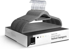 KEPLIN Velvet Hangers 20 Pack - Non-Slip Clothes Hangers with Tie Bar & 360° Hook - Durable & Sturdy, Space-Saving Wardrobe Organisers for Suits, Jackets & Clothes- Home Storage Solution (Black)