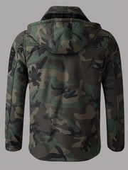 Men's Autumn and Winter Plush and Thick Fleece Suit Jacket, Long Pants, Warm Outdoor Wear Resistant Hiking, Multi Pocket Plush Suit Jacket Set, Detachable Hat Zipper Outdoor Jacket Set, Workwear Camouflage