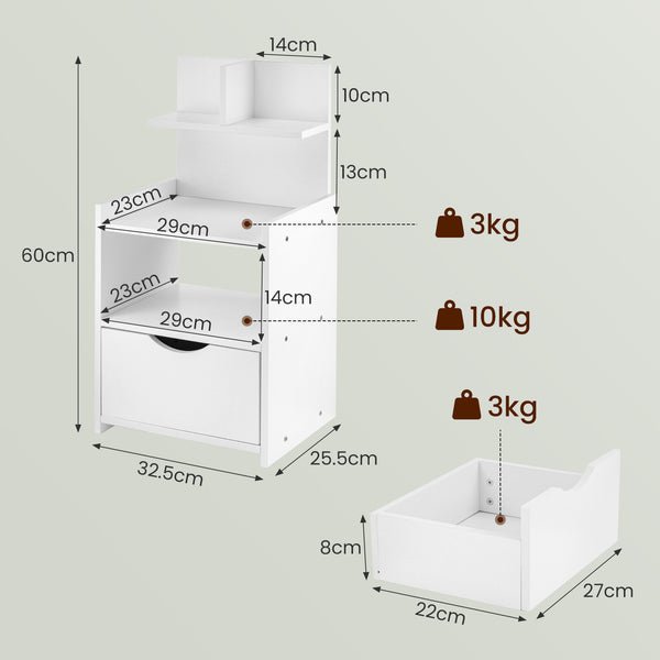 Modern Wooden Bedside Table with Drawer | Multifunctional Storage Cabinet for Bedroom, Bathroom, Living Room & Hallway | Compact Design 60x32.5x25.5cm