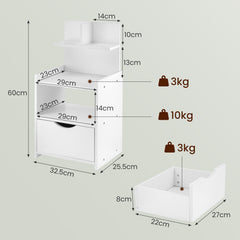 Modern Wooden Bedside Table with Drawer | Multifunctional Storage Cabinet for Bedroom, Bathroom, Living Room & Hallway | Compact Design 60x32.5x25.5cm