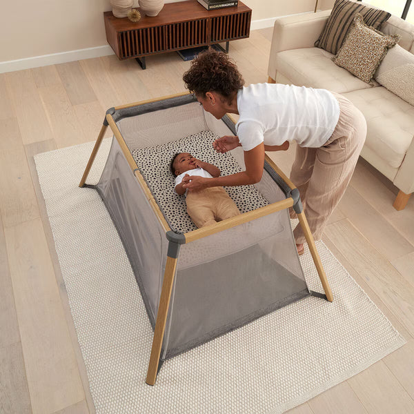 Tutti Bambini Cozee Go Day & Night Travel Cot Bundle, Oak & Charcoal
