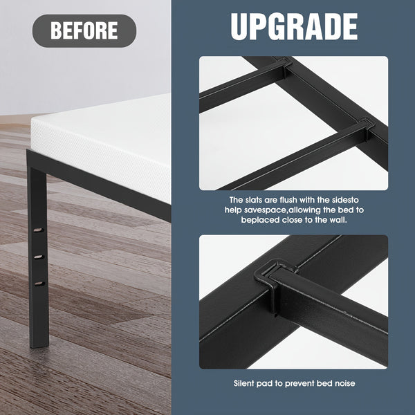Black Single/Double/King Size Metal Platform Bed Frame With Stable Metal Support And Underbed Storage, 35.56cm Height Mattress Foundation, No Box Spring Needed, Easy Assembly