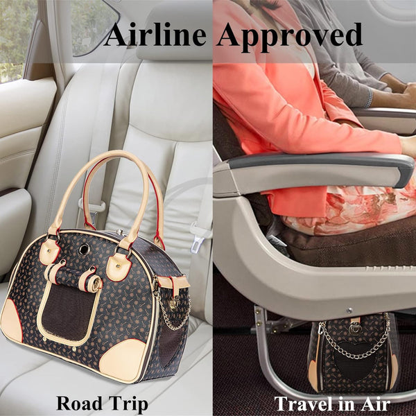 Adriene'S Choice Luxury Pet Carrier, Puppy Small Dog Carrier, Cat Carrier Bag, Waterproof Premium PU Leather Carrying Handbag for Outdoor Travel Walking Hiking Shopping