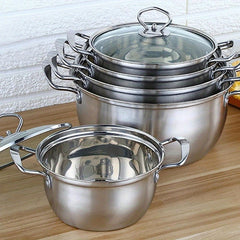 kitchen 5pcs Stainless Steel Pot Professional Induction-Safe Pot with Glass Lid Not-Sticky Hot Pot Double Ear Soup Pot