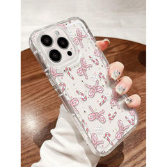 Phone case: 1 Christmas Candy Cane& Bow Transparent Full Coverage Anti-Slip Phone Case Compatible with iPhone 11, 12, XR, 13, 13 Pro, 13 Pro Max, 14, 14 Pro, 14 Pro Max, 15, 15 Pro, 15 Plus, 15 Pro Max, 16, 16 Pro, 16 Plus, 16 Pro Max, 17.