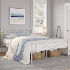 Costoffs Metal-Framed Bed, Metal-Framed Bed Base with Storage, Metal Platform Bed Frame with Headboard and Metal Bed Slats, Easy Assembly Bed, Single/Double/ Size Metal Bed Frame, Bed Foundation