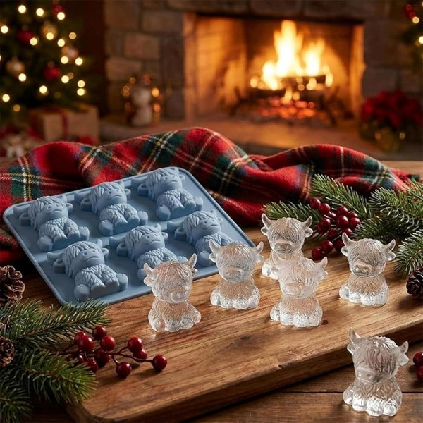 3pcs Mini Highland Cow Cube of Ice Tray, 6-Cavity Silicone Mold, Reusable for Whiskey, Cocktails, Chocolate And Candy Making