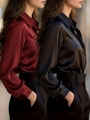 Ladies' 2pcs Top Set: High-end Solid Color Long-sleeve Shirt with Lapel, Simple and Fashionable Design, Light Luxury Commuting Top That Exudes Elegance and Professionalism. Suitable for Various Occasions Such as the Workplace, Dates, and Daily Wear