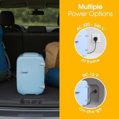 Abode Blue Mini Fridge A4CLR201BL 4L/6 Can Portable Thermoelectric Mini Cooler & Warmer for Drinks, Cosmetics/Makeup/Skincare, AC/DC Power, Retro Style, for Bedroom, Home, Caravan, Car