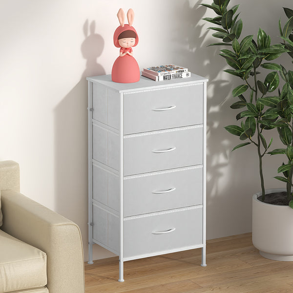 Frmobepts 4-Drawer Tall Dresser with Large Storage Cabinet - Modern Fabric & Wood Top Storage Organizer, Sturdy Metal Frame & MDF Construction, 68.58cm+ Height Freestanding Dresser with Spacious Drawers for Bedroom/Living Room