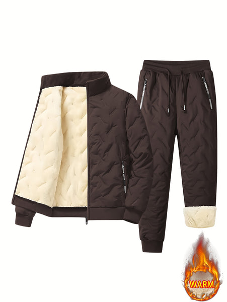 Two-Piece Men'S Casual Suit, Fleece-Lined And Thickened Men'S Jacket And Pants, Heavy And Thick Men'S Top And Bottom, Winter Sports Casual Zipper Cardigan Jacket, Fleece-Lined Warm Jacket, Lamb Fleece Lining, Couple'S Same Style for Men And Women